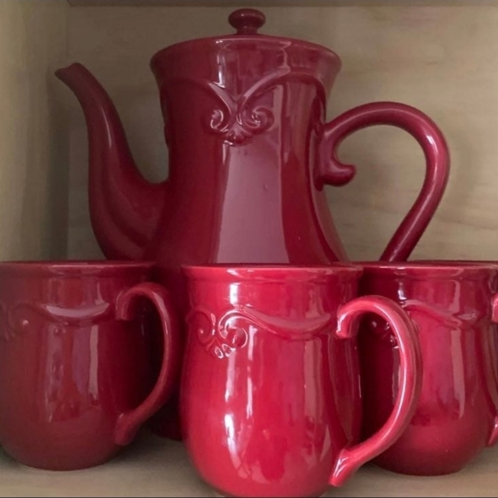 Elegant Red Ceramic Tea Set
